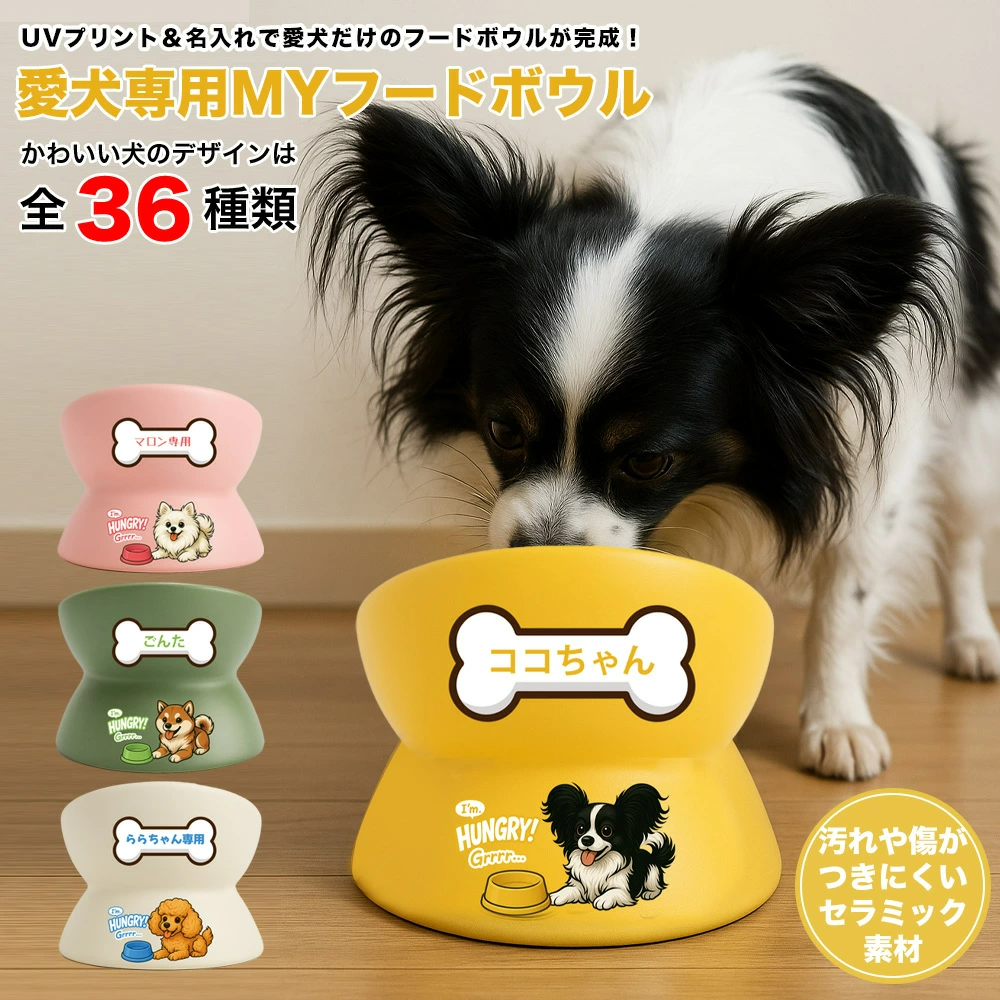 セラミック製犬用フードボウル HAMI PET 名入れ ペット用 フードボウル ペット 斜め 陶器 給餌 給餌器