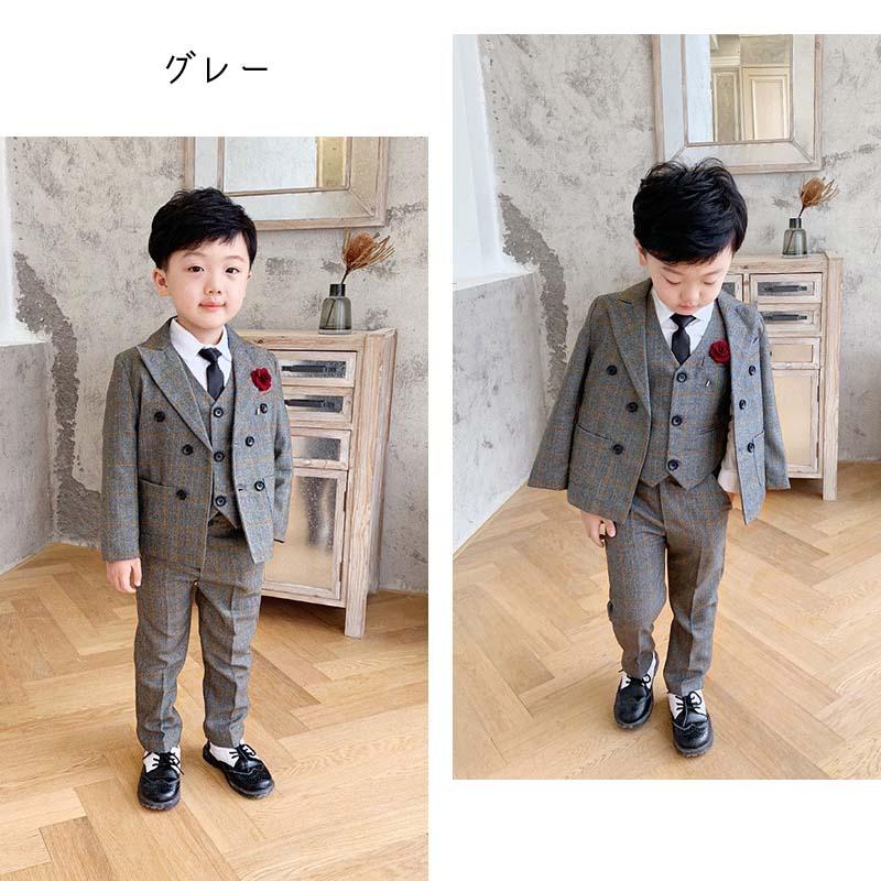 mie　男の子スーツ セットアップ 6点セット 韓国 グレー 灰色 120 男の子 フォーマル スーツ キッズ 子供 卒業式 入学式 卒園式