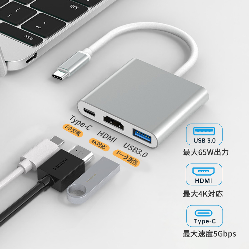 Type-C 変換アダプター HDMI USB タイプC 3in1 変換アダプタ テレビ