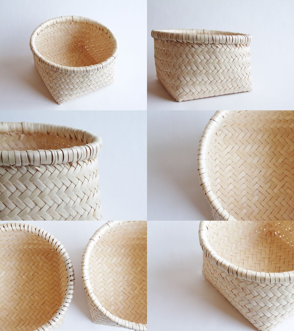 秋田県角館イタヤ細工 イタヤ丸型オボキ／おぼけ 小物入れ : おまめ