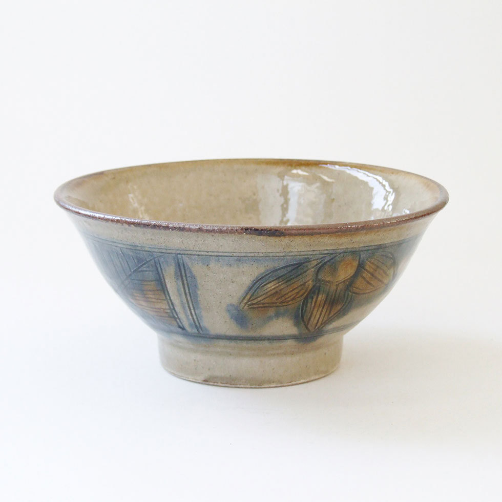 均窯　碗 やちむん 民藝 からや窯 登川均 5.5寸マカイ(お茶碗) 呉須に花