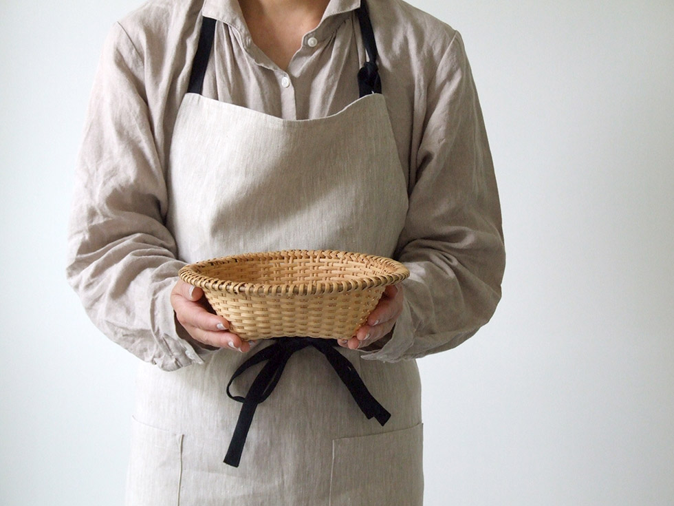 福島奥会津編み組細工 マタタビ四つ目ざる 果物かご 茶縁 : おまめ