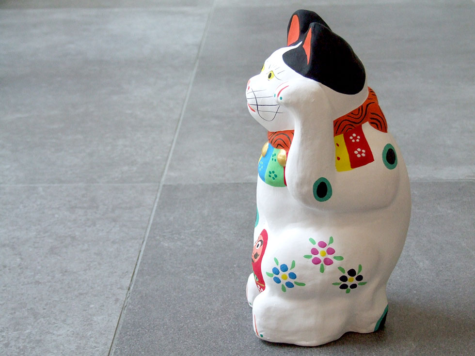 郷土玩具 民藝 福島県 工房千想 招き猫福鈴 特大 白 縁起物 置物 開運