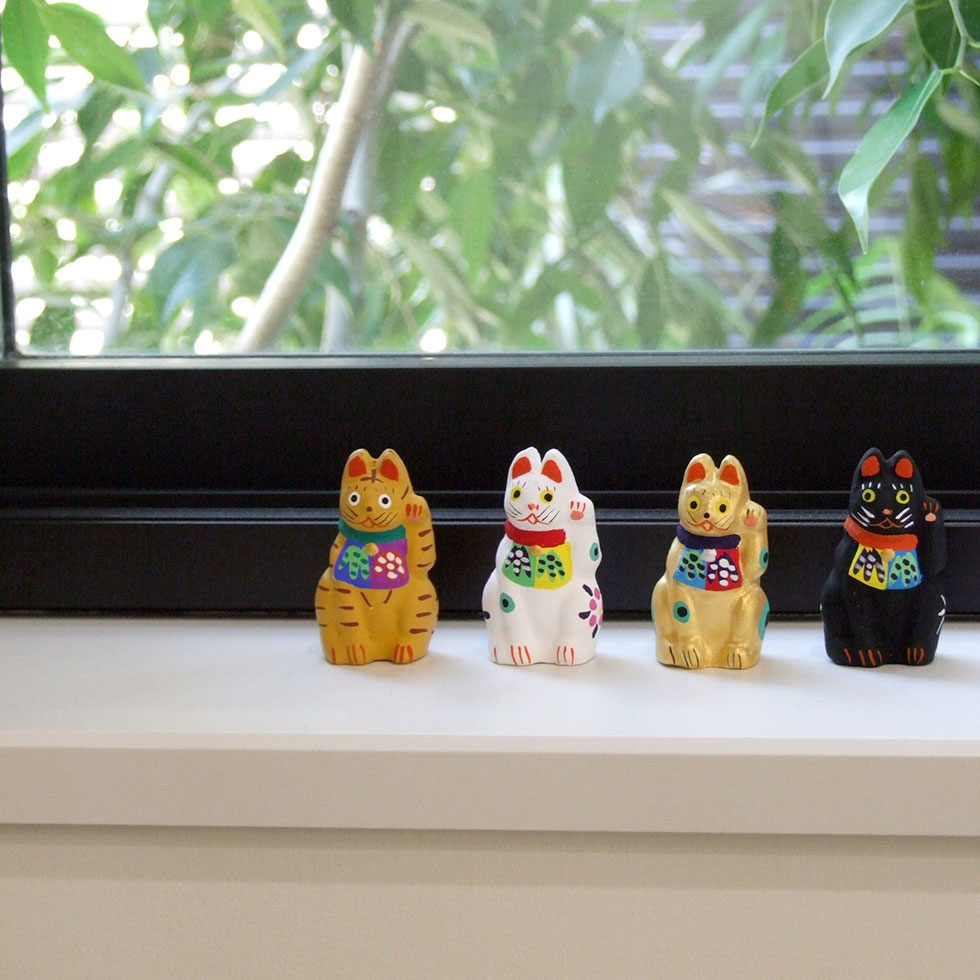 郷土玩具 民藝 福島県 工房千想 豆招き猫 黄 縁起物 置物 開運 厄除け