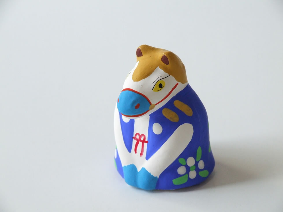 郷土玩具 民藝 福島県 工房千想 来らんしょ午 青 干支 馬 置物 人形