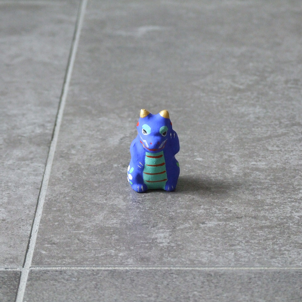 縁起物置物 錫 置物 縁起物 笑福鬼 青 青漆加工 [No.504-1]｜薩摩錫器工芸館