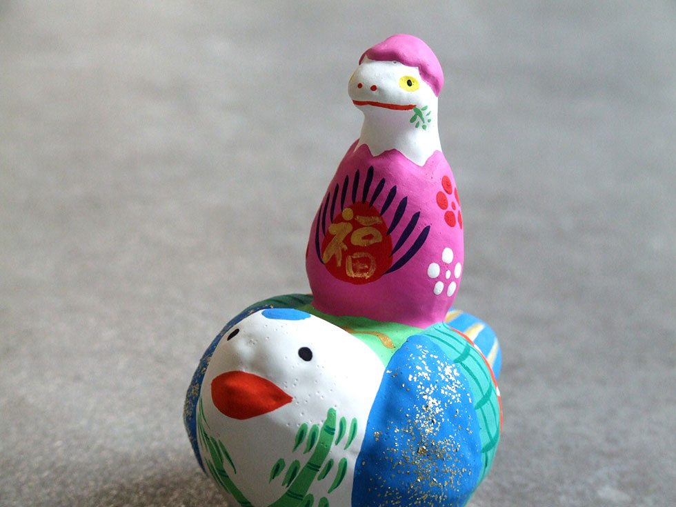 郷土玩具 民藝 福島県 工房千想 福良雀乗り巳 干支 蛇 縁起物 置物