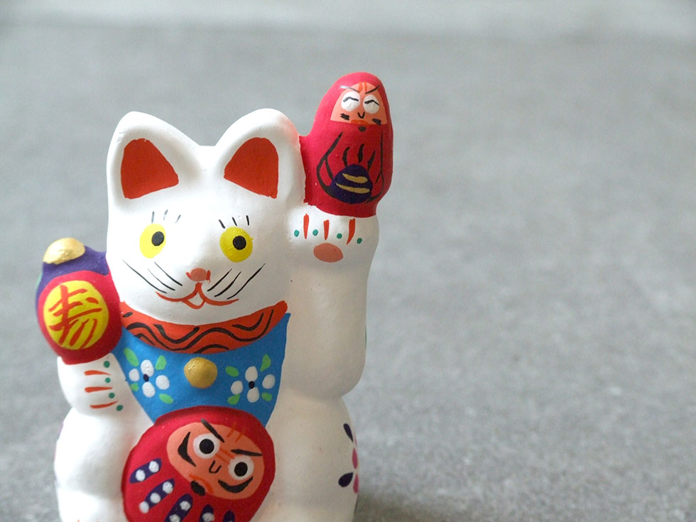 郷土玩具 民藝 福島県 工房千想 招き猫乗り達磨 縁起物 置物 開運