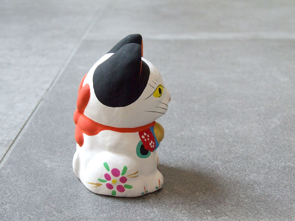 郷土玩具 民藝 福島県 工房千想 招き猫 中 白 縁起物 置物 開運 厄除け