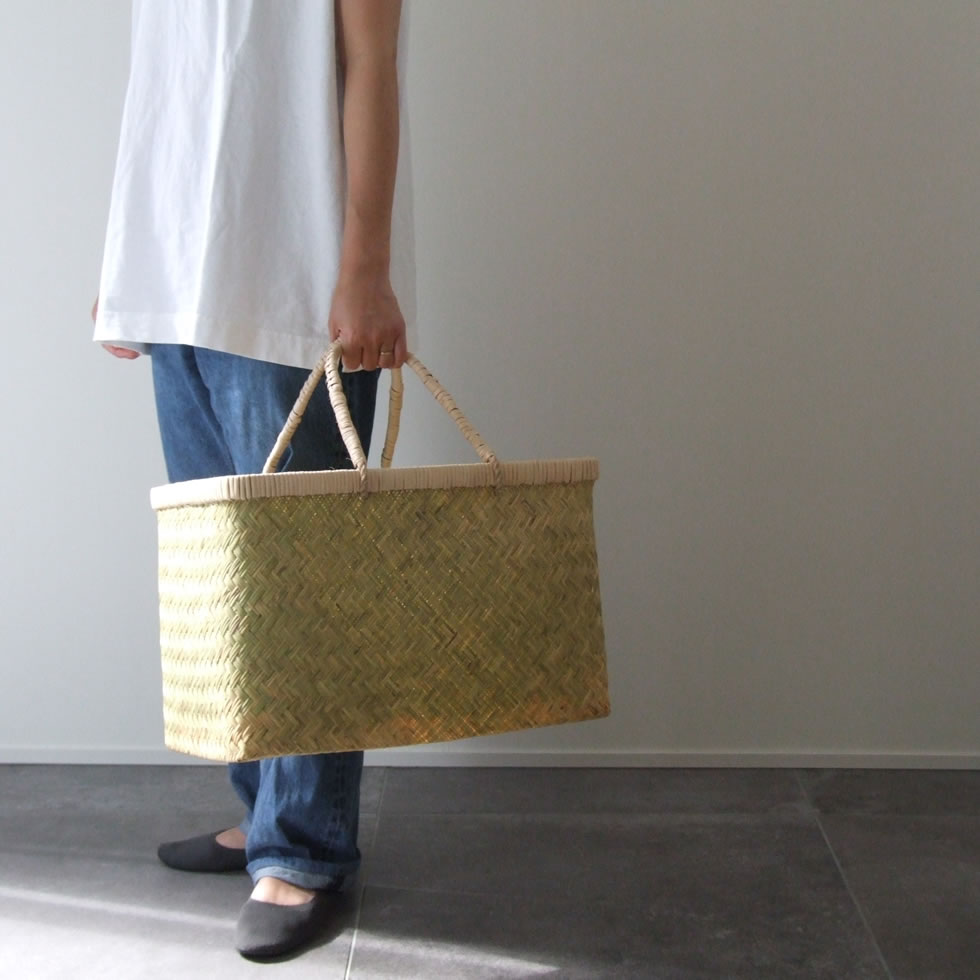 市場カゴ　すず竹 岩手県/すず竹 市場かご（籐巻き手） 中‐1basketry