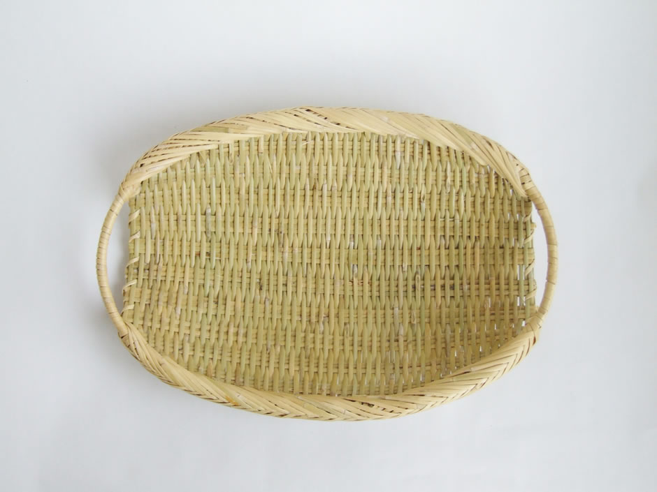 岩手県二戸 鳥越竹細工 スズ竹(篠竹) 持ち手付 楕円ざるB 大 : おまめ