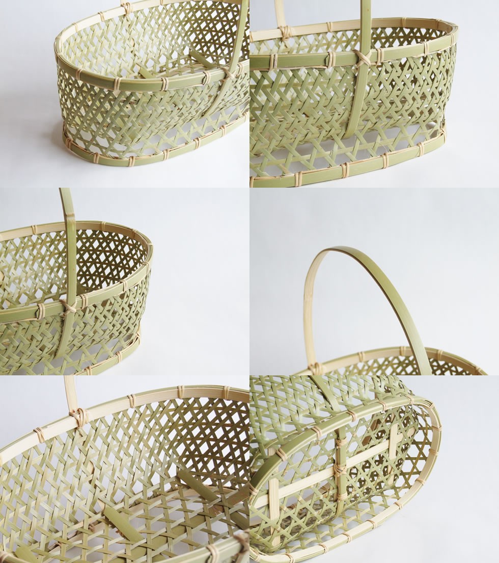 丹波竹細工 真竹 持ち手付椀かご 楕円型 大 : おまめ - 通販 - Yahoo