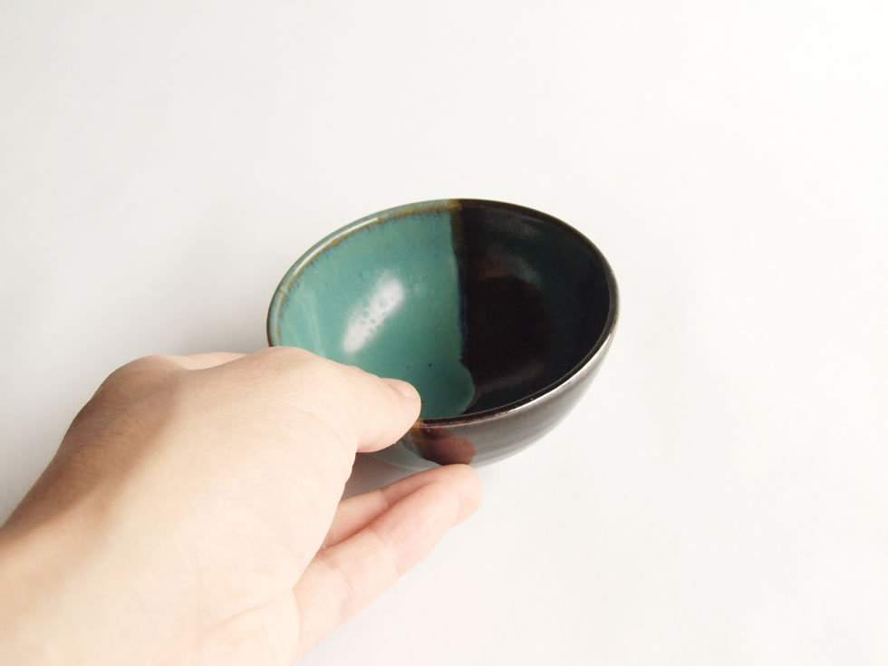 鳥取の民藝 牛ノ戸焼窯元 3寸ボウル 緑と黒の染分 : usinotoyaki01 
