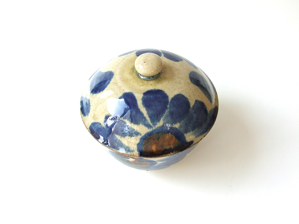 やちむん 民藝 読谷山焼 北窯 松田共司4.5寸蓋物 タラフー コバルト