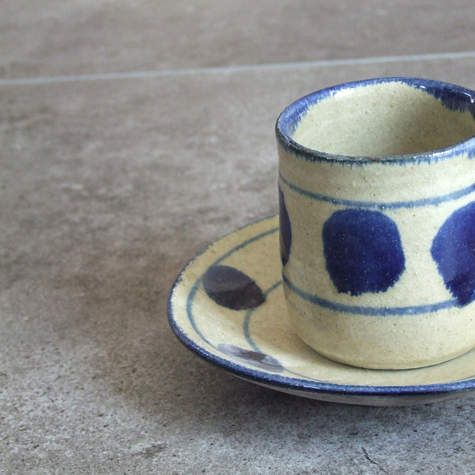 やちむん 民藝 読谷山焼 北窯 松田共司コーヒーカップ＆ソーサー 三彩