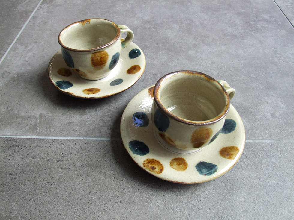 やちむん 民藝 読谷山焼 北窯 松田共司コーヒーカップ＆ソーサー 呉須