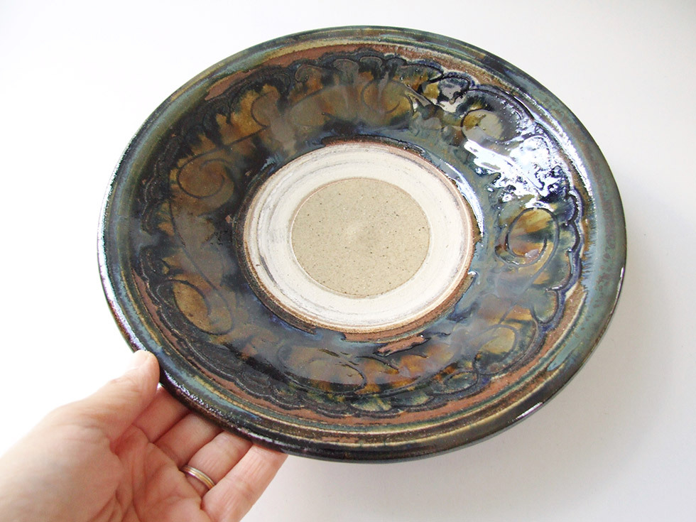 やちむん 民藝 読谷山焼 北窯 宮城正享 8寸皿 中皿 線彫りに呉須