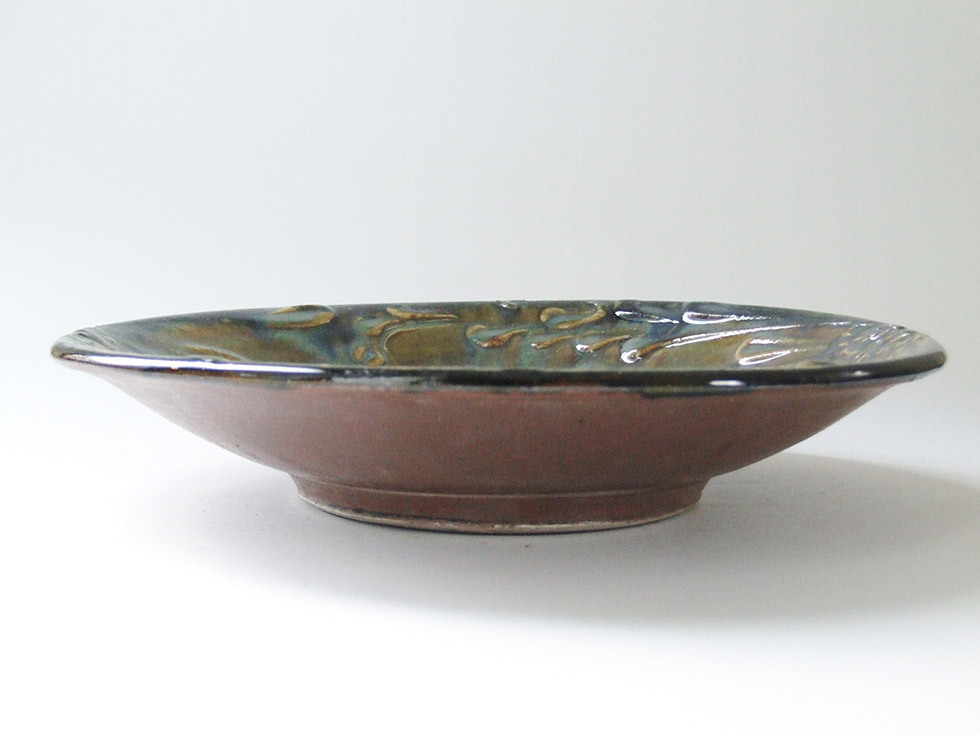 やちむん 民藝 読谷山焼 北窯 宮城正享 9寸皿 大皿 イッチン 緑