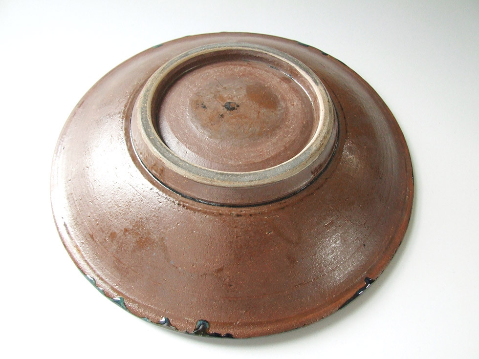 やちむん 民藝 読谷山焼 北窯 宮城正享 9寸皿 大皿 イッチン 緑