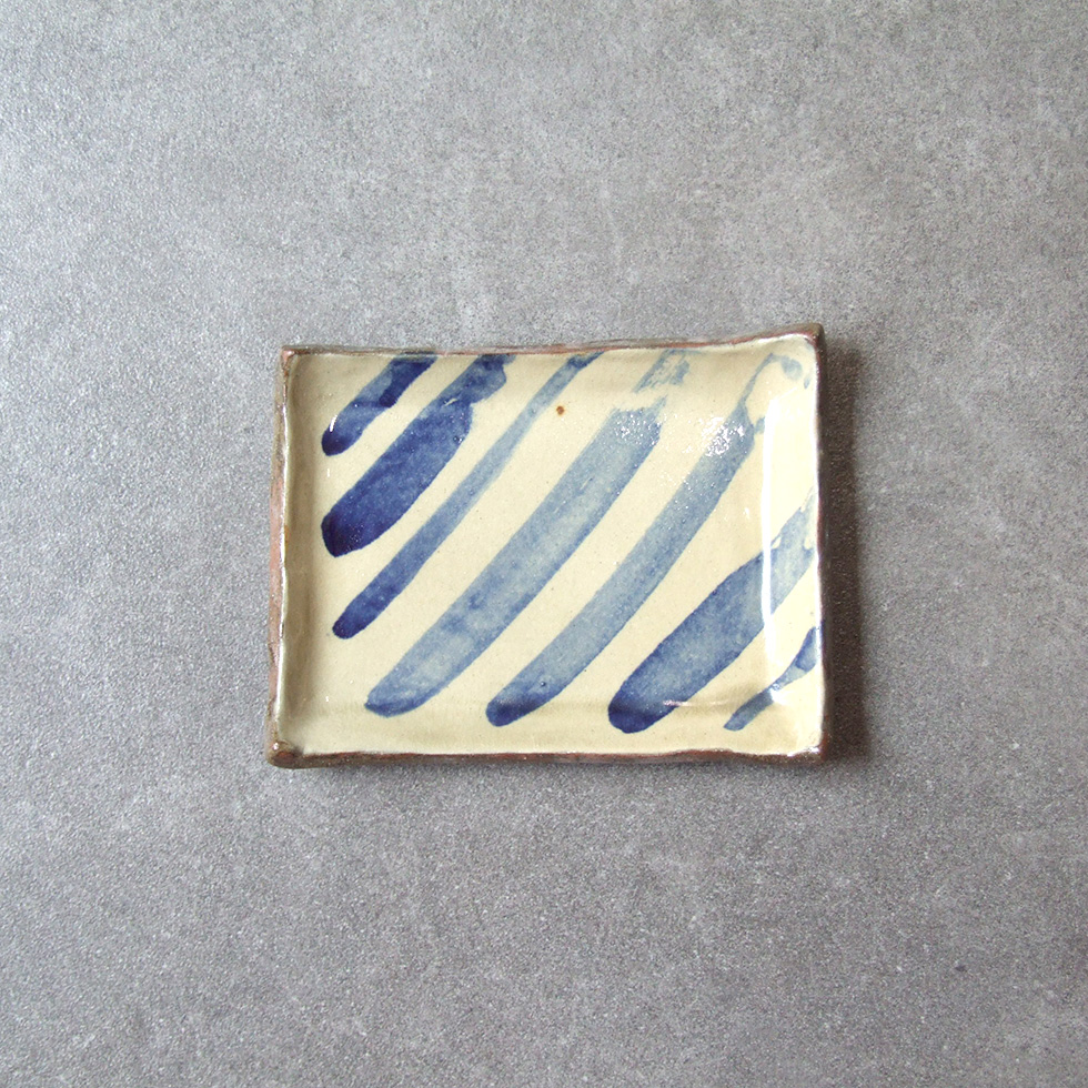 やちむん 民藝 読谷山焼 北窯 宮城正享 5寸×6寸角皿 プレート 呉須 線