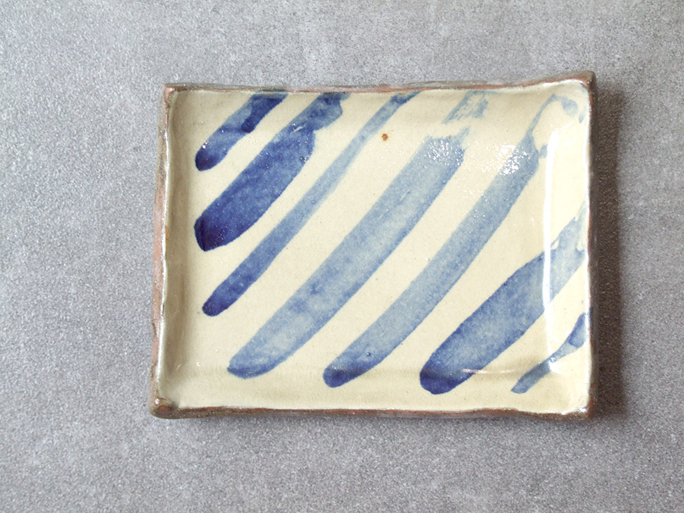 やちむん 民藝 読谷山焼 北窯 宮城正享 5寸×6寸角皿 プレート 呉須 線