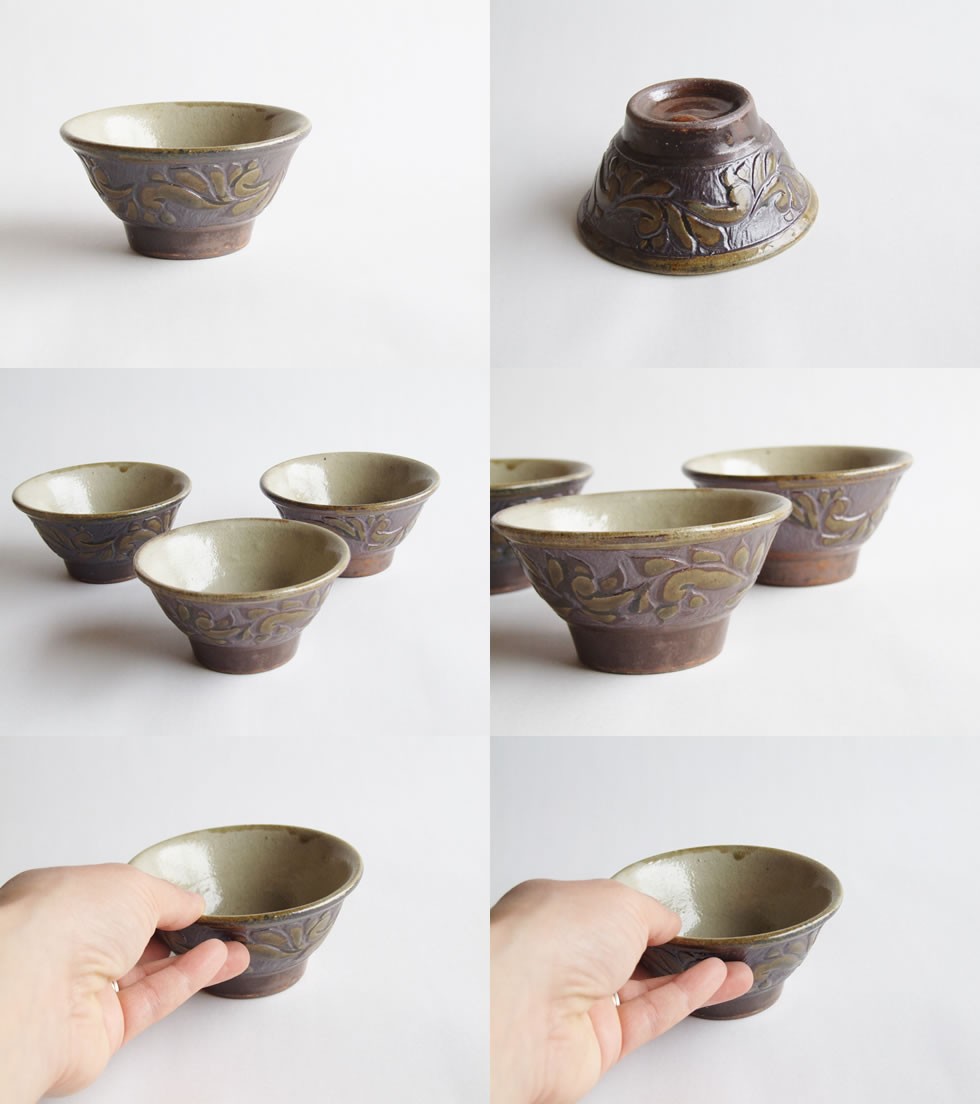 やちむん 民藝 江口窯 江口聡 3.5寸マカイ(お茶碗) 描き落とし 唐草