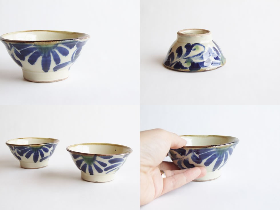 やちむん 民藝 工房福田 福田健治4寸マカイ(お茶碗)コバルト唐草