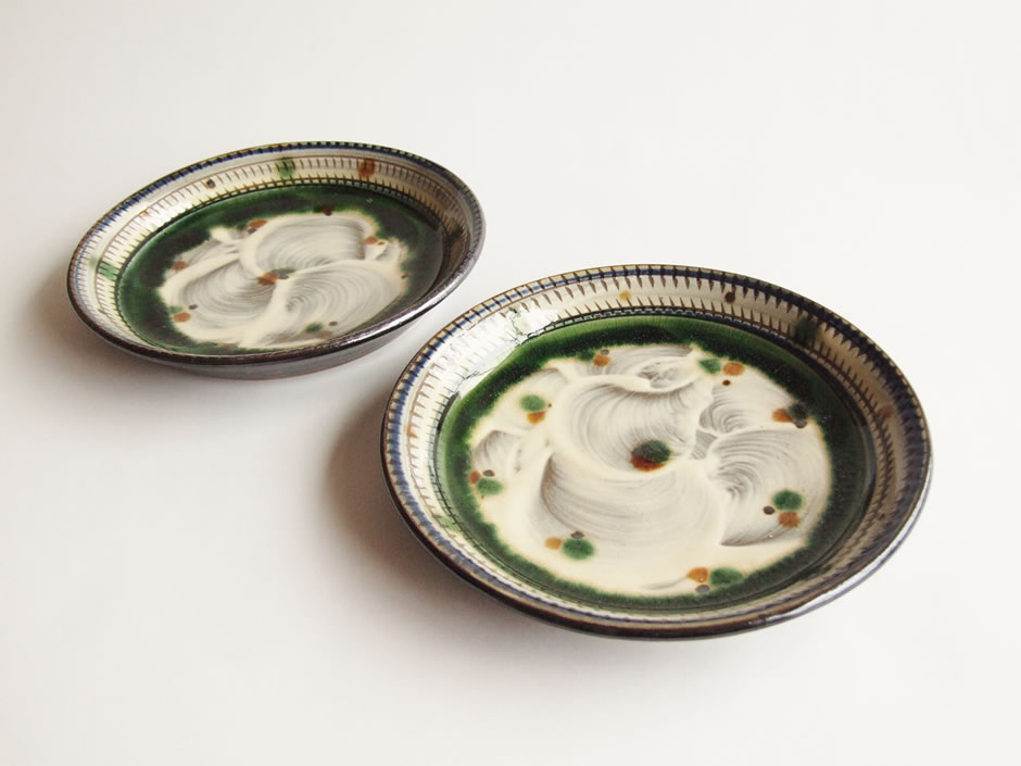 やちむん 民藝 工房福田 福田健治6寸平皿 中皿 緑 : おまめ - 通販