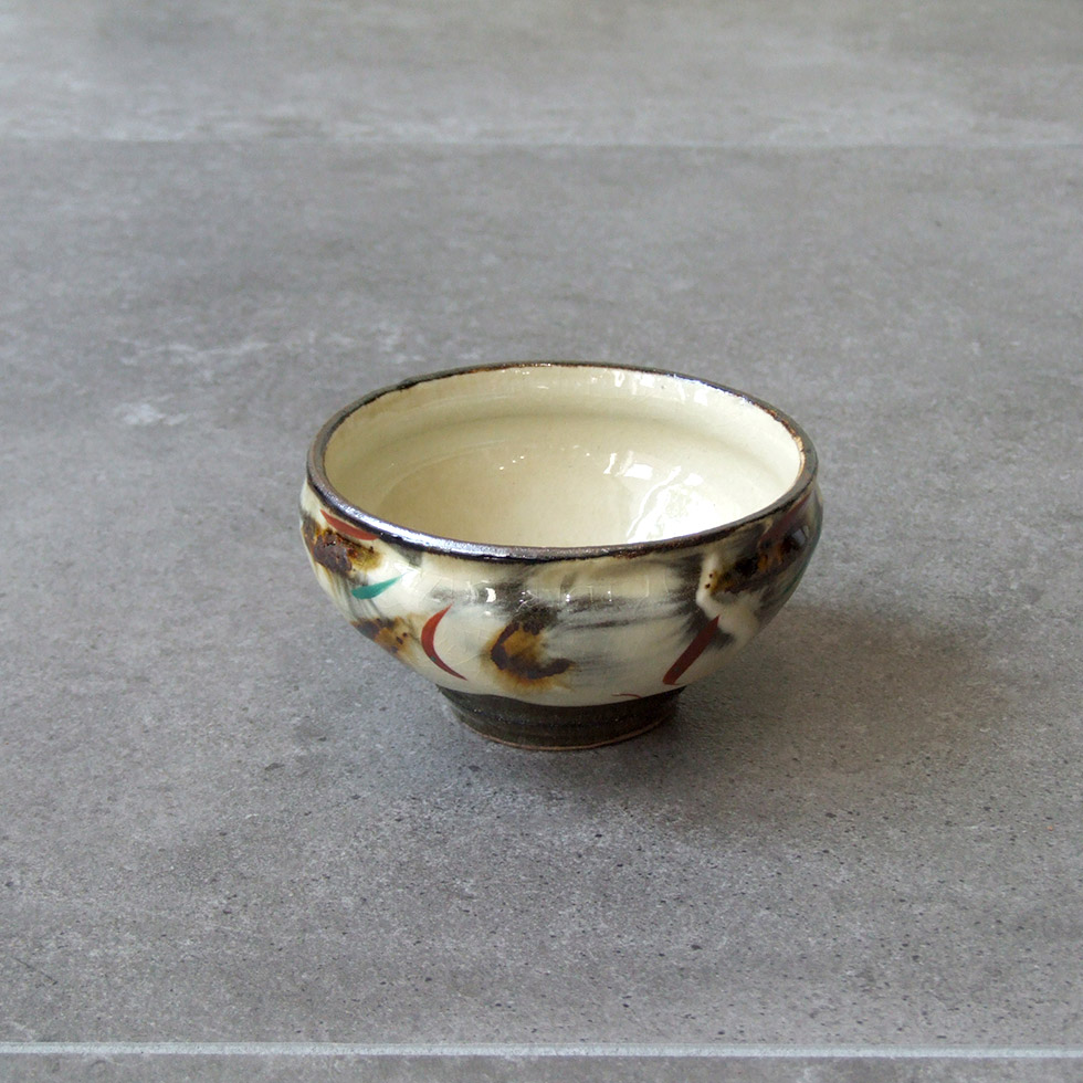 やちむん 民藝 工房福田 福田健治 3.5寸丸鉢 刷毛目に赤絵 : おまめ