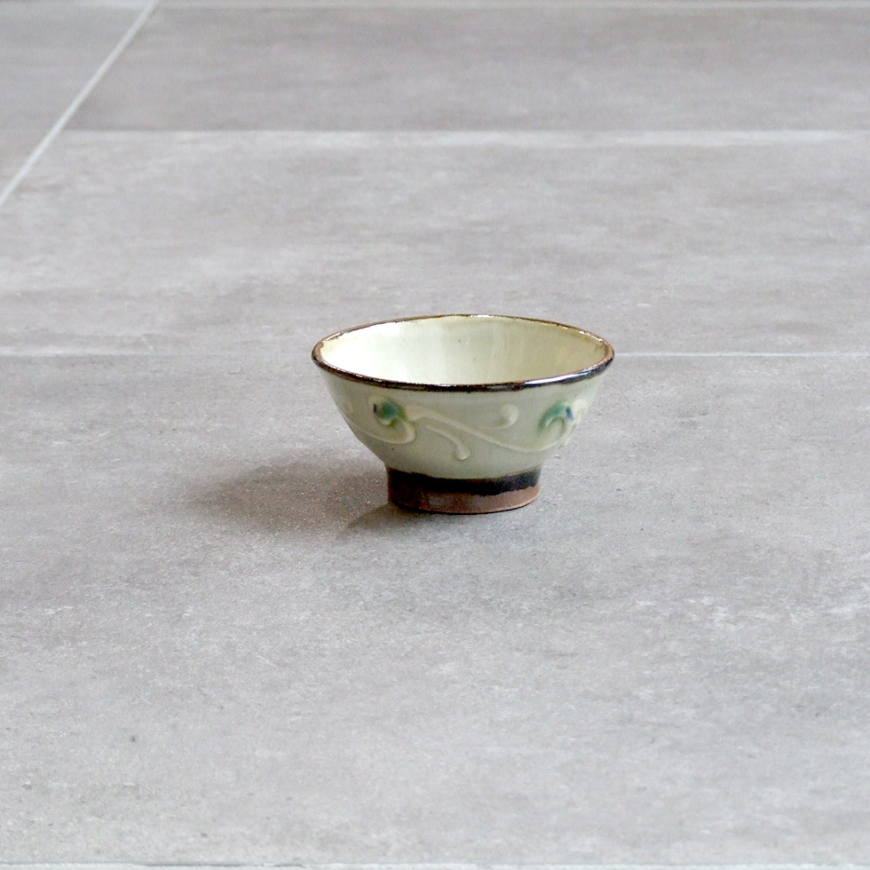 やちむん 民藝 工房福田 福田健治 3.5寸マカイ(お茶碗) 白唐草