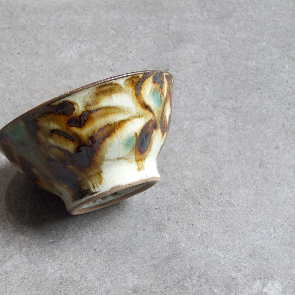 やちむん 民藝 工房福田 福田健治 4寸マカイ(お茶碗) 飴唐草 : おまめ