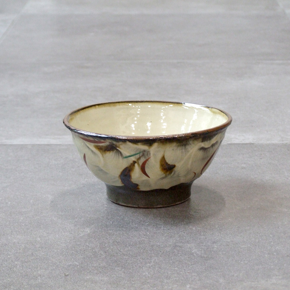 やちむん 民藝 工房福田 福田健治 6寸マカイ(お茶碗 丼) 赤絵 : おまめ