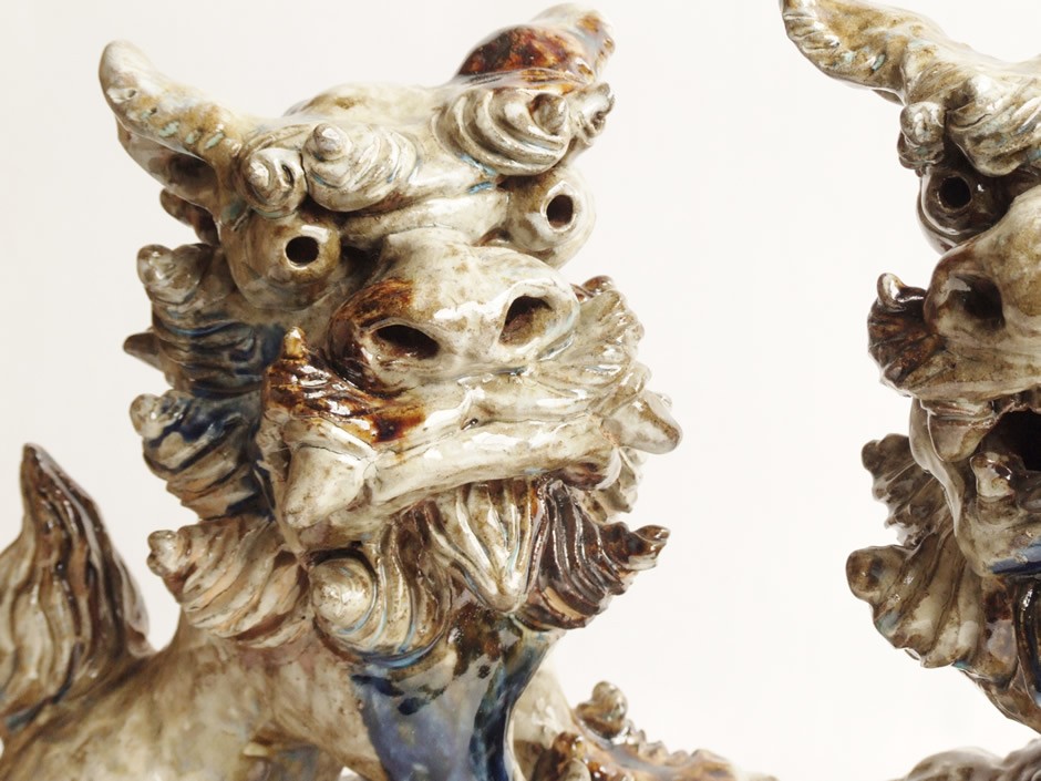 送料無料 やちむん 民藝 壺屋焼 陶藝玉城シーサー2 2対 : おまめ