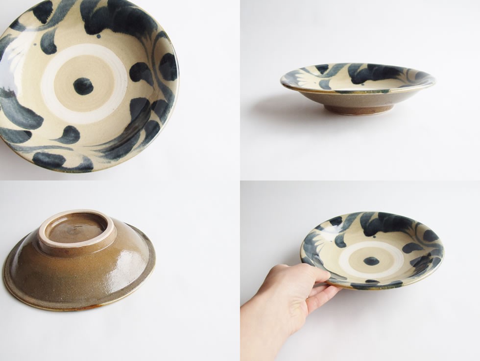 やちむん 民藝 読谷山焼 北窯 松田米司 8寸皿 中皿 呉須唐草2 : おまめ