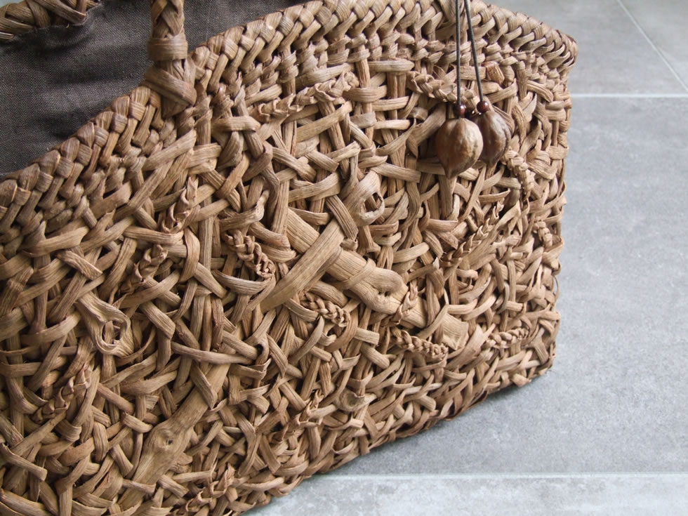 純国産 伊藤加代子作 山葡萄かごバッグ コブ付き乱れ編み 三つ編み