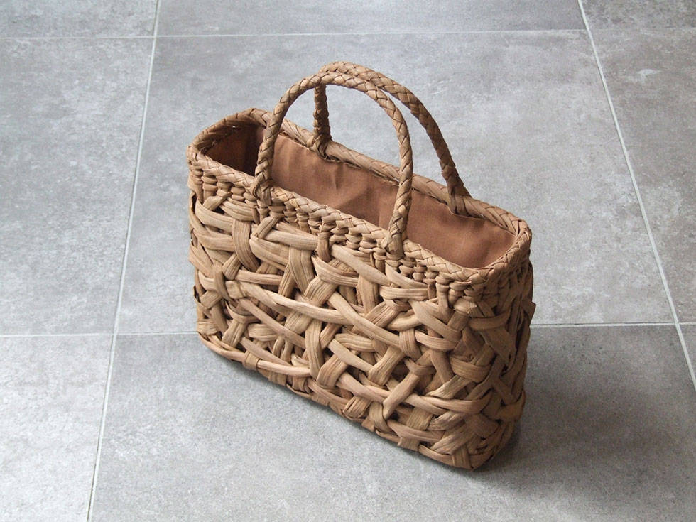 純国産 信州長野県 山葡萄かごバッグ 太ヒゴ乱れ編み 定番型大 上 柿渋