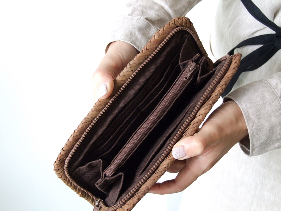 純国産 籠作家悠帆さん作 山葡萄財布 網代編み 連続桝網代編み