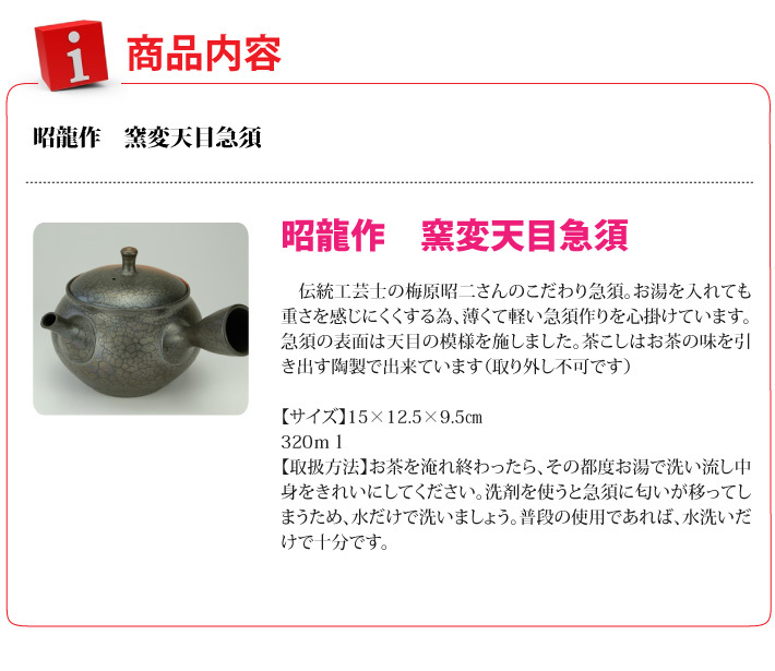 常滑焼 伝統工芸士のこだわり急須 題名：昭龍作窯変天目急須