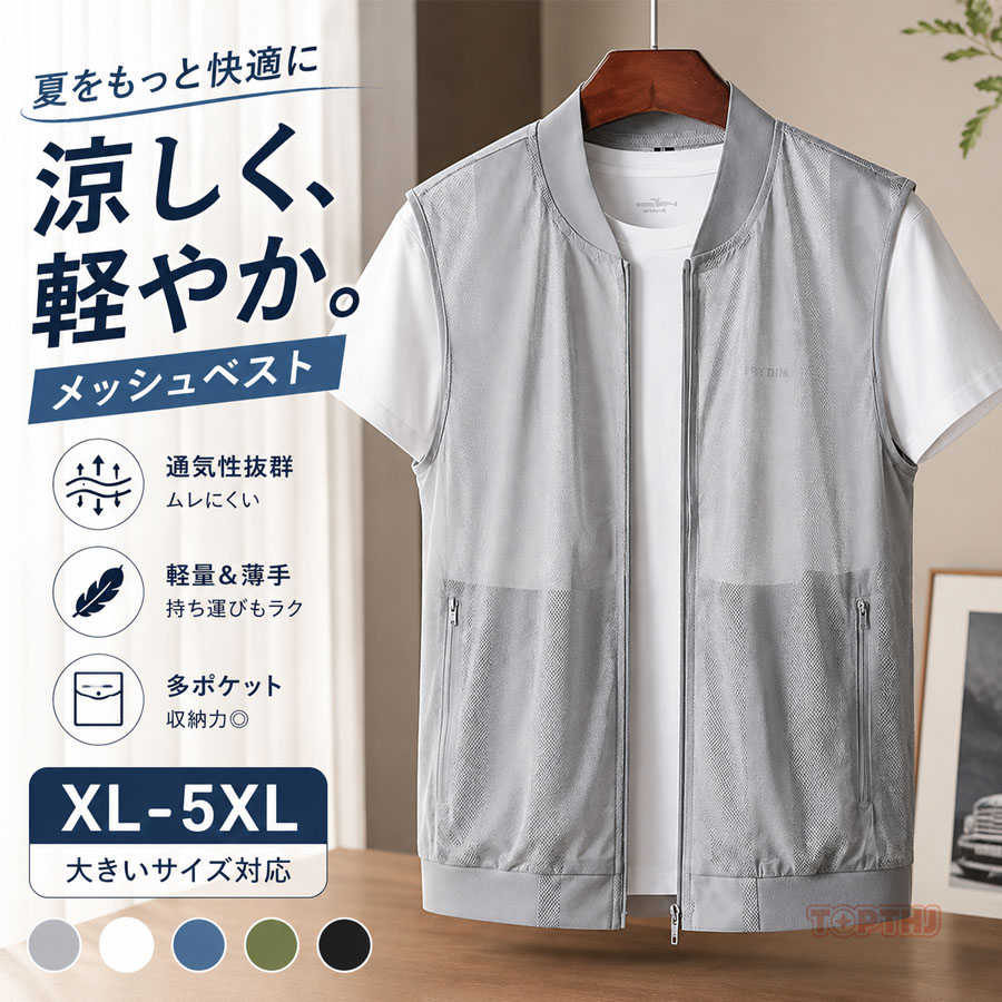 メッシュベスト メンズ 春夏 軽量 速乾 多ポケット ミリタリーベスト