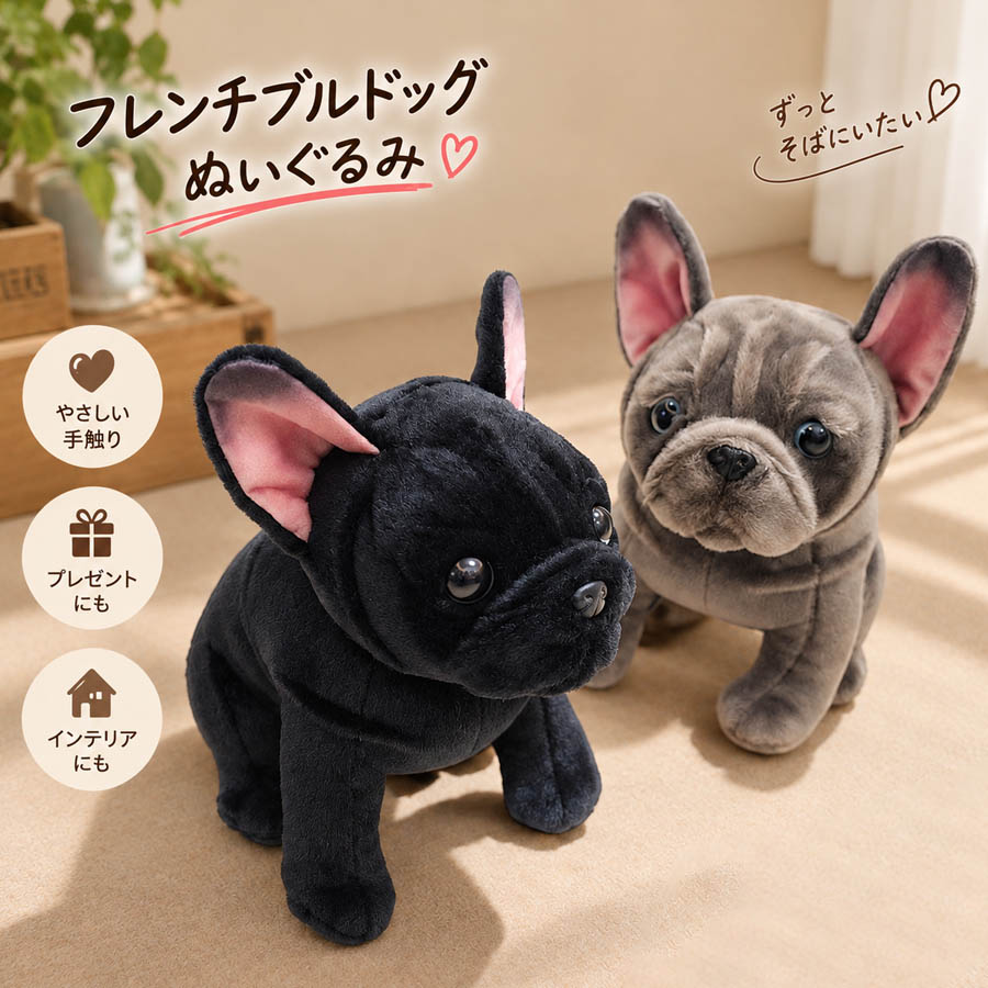 フレンチブルドッグ ぬいぐるみ 22cm 犬 ブラウン ブラック リアル
