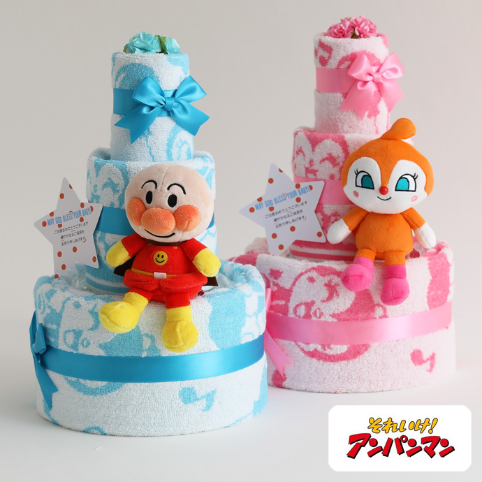 おむつケーキ オムツケーキ 出産祝い 出産祝 アンパンマン 3段 おむつケーキ｜omutsufactory