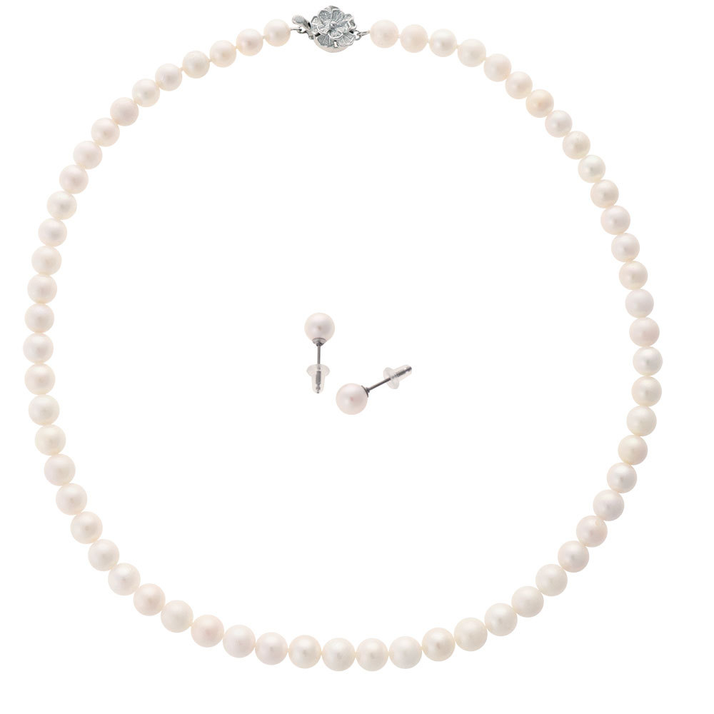 真珠 ネックレス パール ネックレス セット 冠婚葬祭 あこや 6.5ミリ-7ミリ珠 長さ 42cm イヤリング or ピアス 2点セット 日本製 和珠 6.5-7mm珠 レディース |  | 02