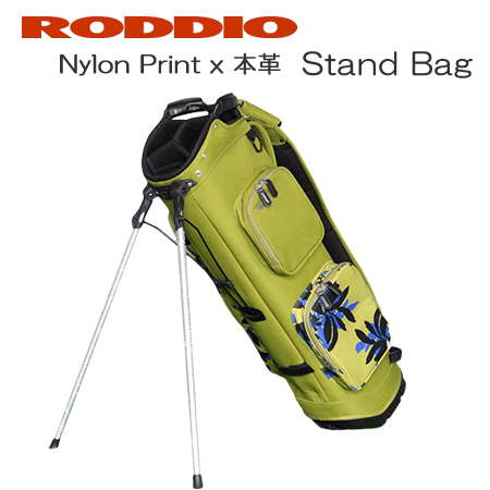 Roddio (ロッディオ) ナイロンプリント x 本革 スタンドバッグ　オリーブ