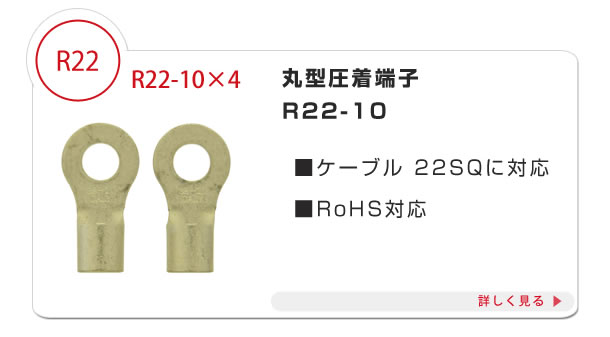 22SQ 並列用KIV線ケーブル 0.5m 赤黒セット 丸型圧着端子 R22-10 ×4