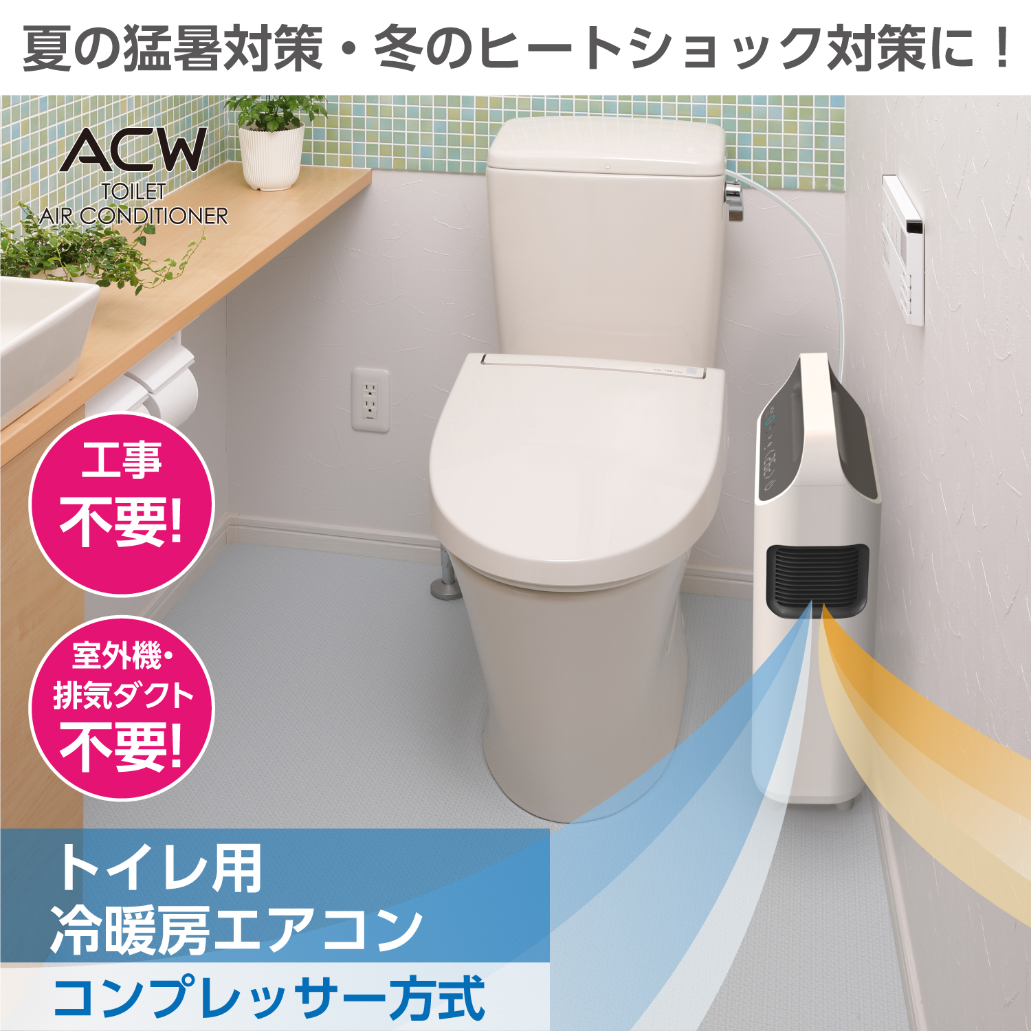 トイレ用冷暖房エアコン ACW A10-TA-208 工事不要！室外機不要！ダクト不要！トイレの熱中症・ヒートショック対策に トイレエアコン 空調