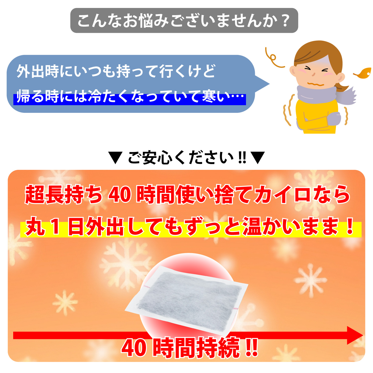 超長持ち 40時間 持続 貼る カイロ 使い捨て 40枚入り 長時間 24時間