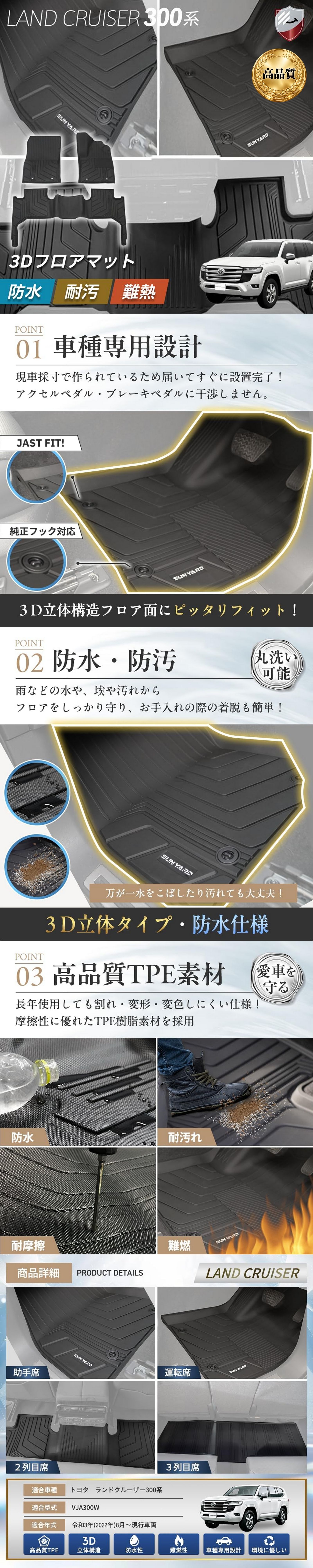 フロアマット ランドクルーザー300 5人乗り ブラック 運転席 助手席 