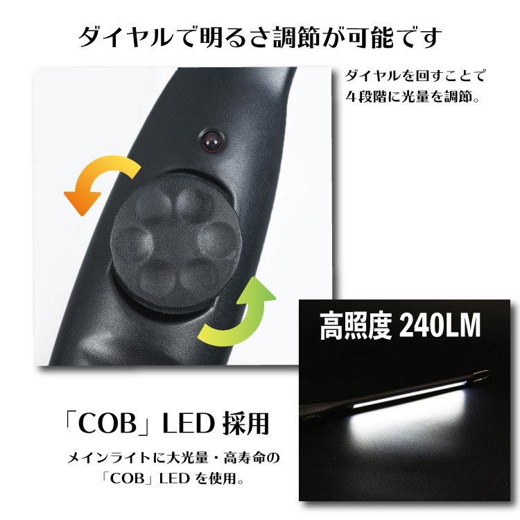 ワークライト 作業灯 照明 LED USB 充電式 防水 マグネット 明るい 車 現場 充電 屋外 ハンディ ライト 磁石 携帯 首振り 照度 調整