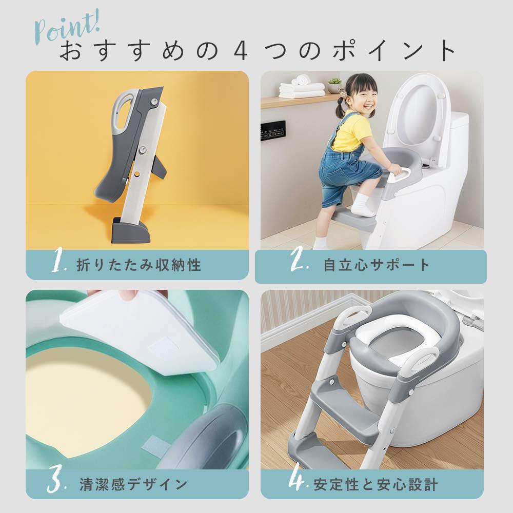 補助便座 子供 トイレ補助便座 折りたたみ トイレトレーニング ステップ付き補助便座 子供用 トイレ ステップ トイトレ 子ども 2歳 男の子 飛び散り 女の子 関連画像3
