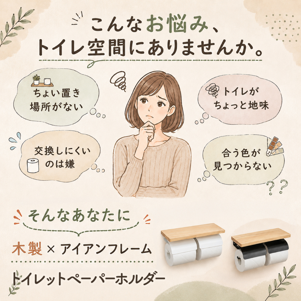 トイレットペーパーホルダー おしゃれ 2連 木製 ペーパーホルダー